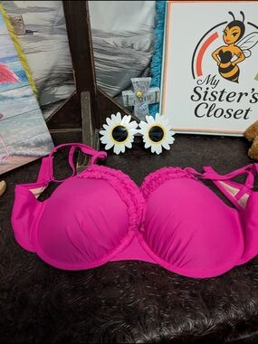 Source Unknown Hot Pink Ruffled Bikini Top